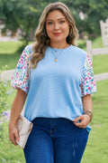Raelynn Contrast Floral Sleeve PLUS Top