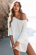 SimoneTextured Knit Drop Shoulder Short Sleeve Sweater