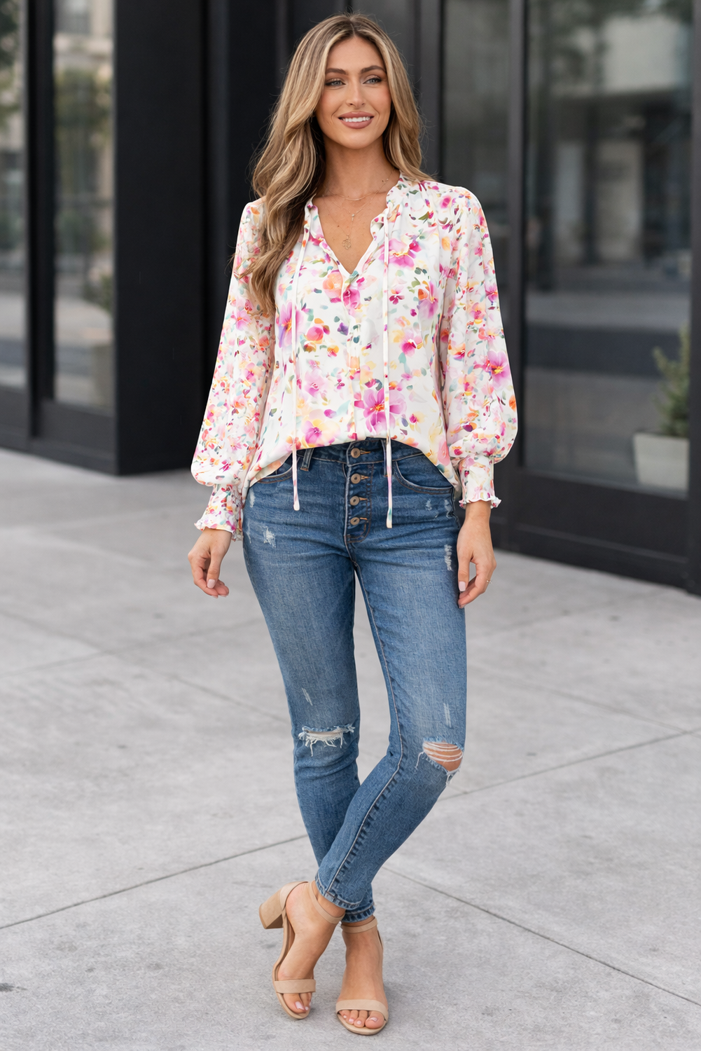 Clover Cakewalk Floral Smocked Blouse