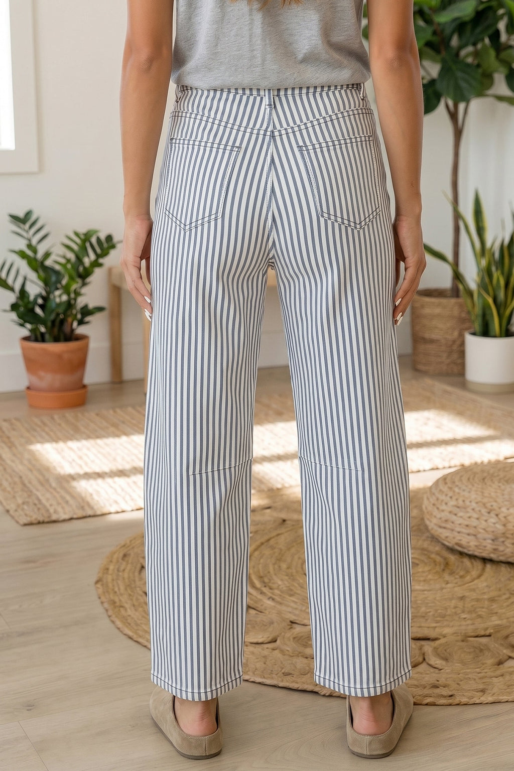 Icelynn Stripe Casual Barrel Jeans