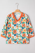 Lily Print Bracelet Sleeve Blouse