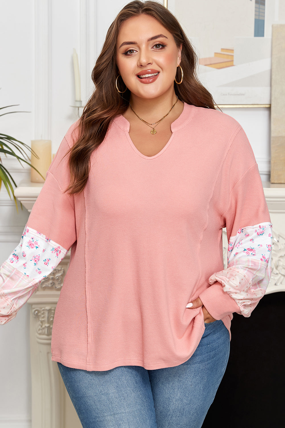 Soraya Waffle Knit Notched PLUS Top