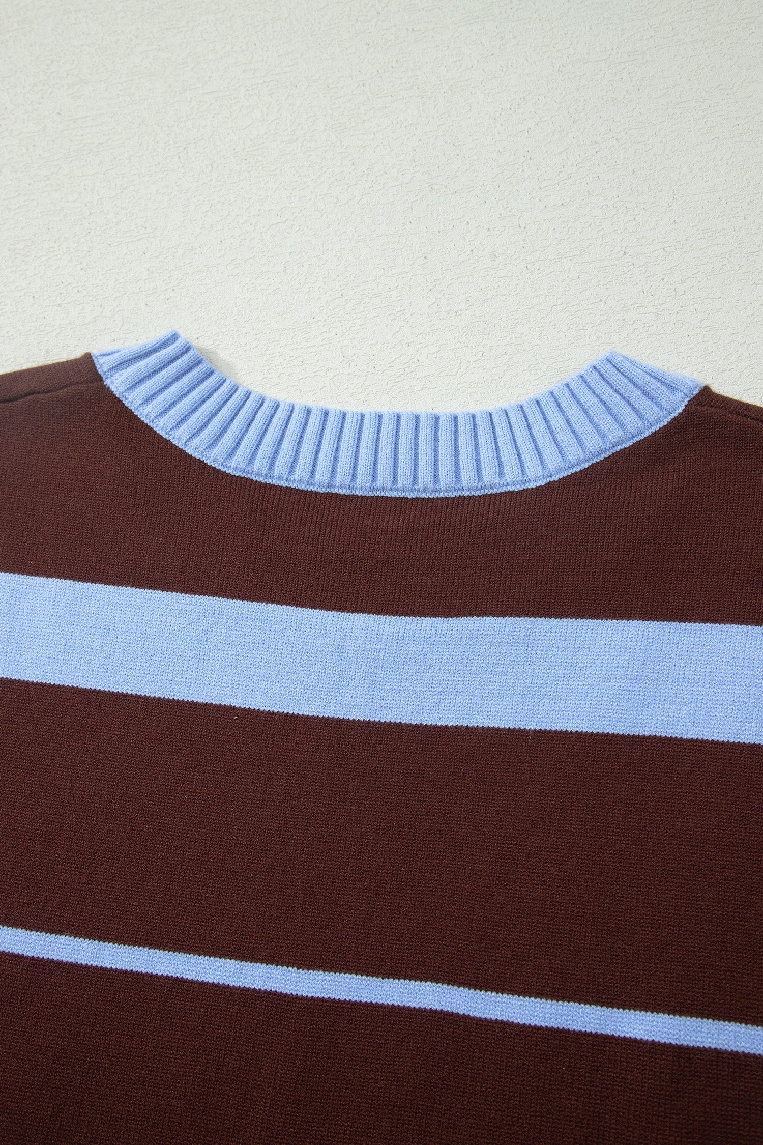 Sky Blue Stripe Striped Short Sleeve Round Neck Casual Knit Top