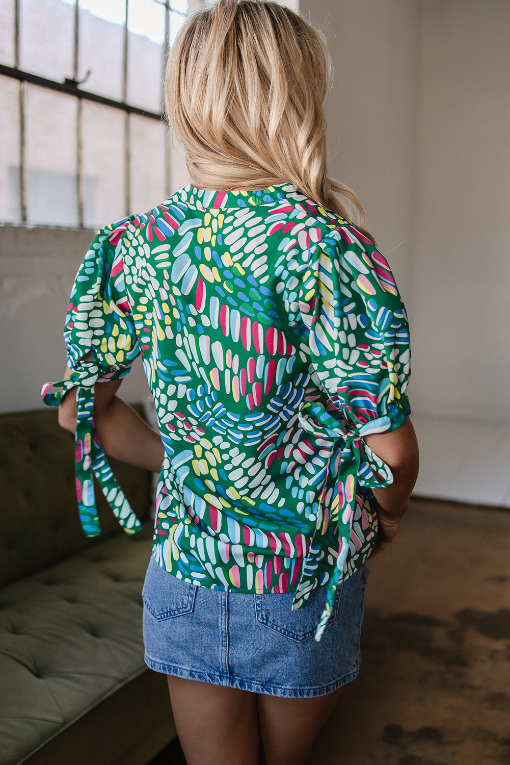 Ellianna Geometric Puff Sleeve Blouse