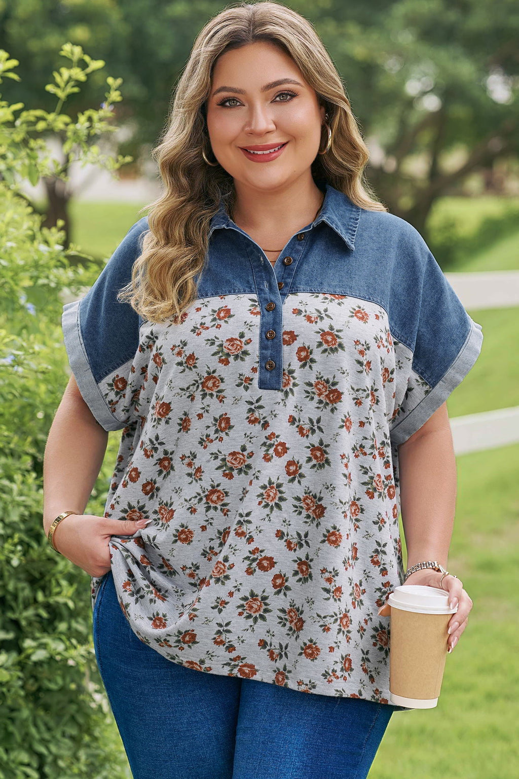 Karla Print Patchwork Polo PLUS Tee