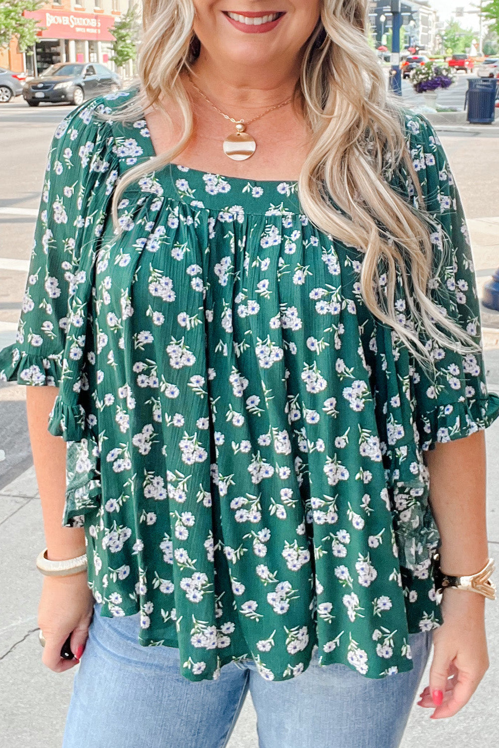 Adelynn Square Ruffled Trim PLUS Blouse