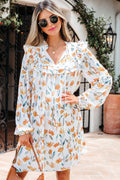 Katherine Floral Tie Neck Frilled Long Sleeve Dress