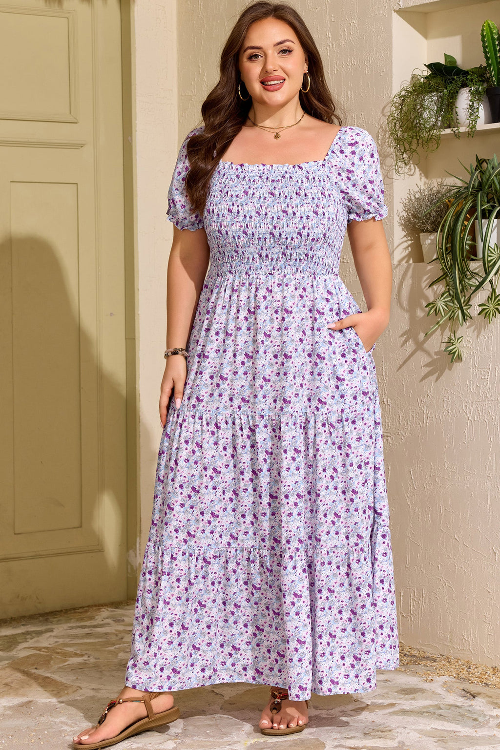 Kelsey Square Smocked Maxi PLUS Dress