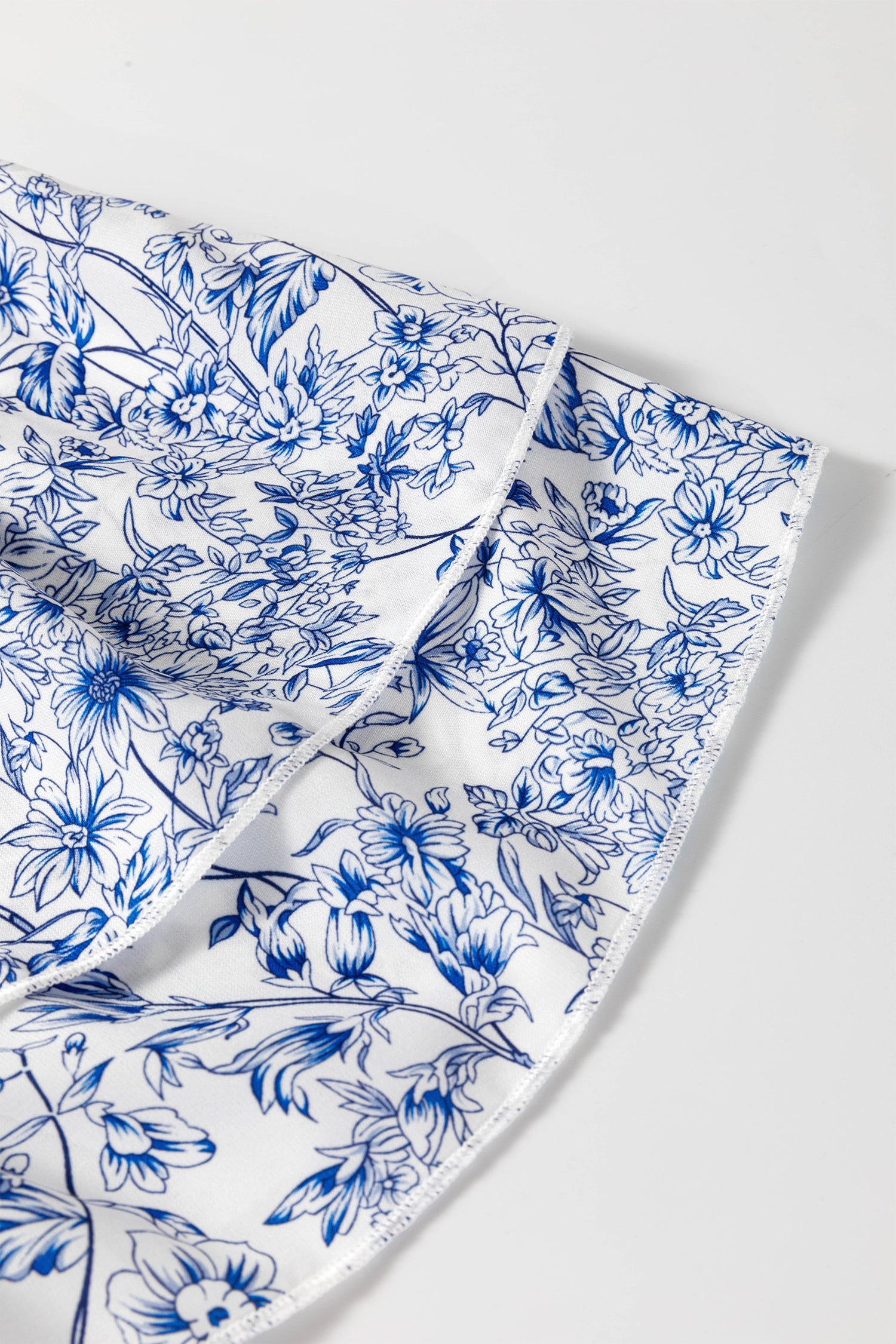 Sky Blue Floral Print Square Neck Ruffled Sleeve Shirred Babydoll Blouse