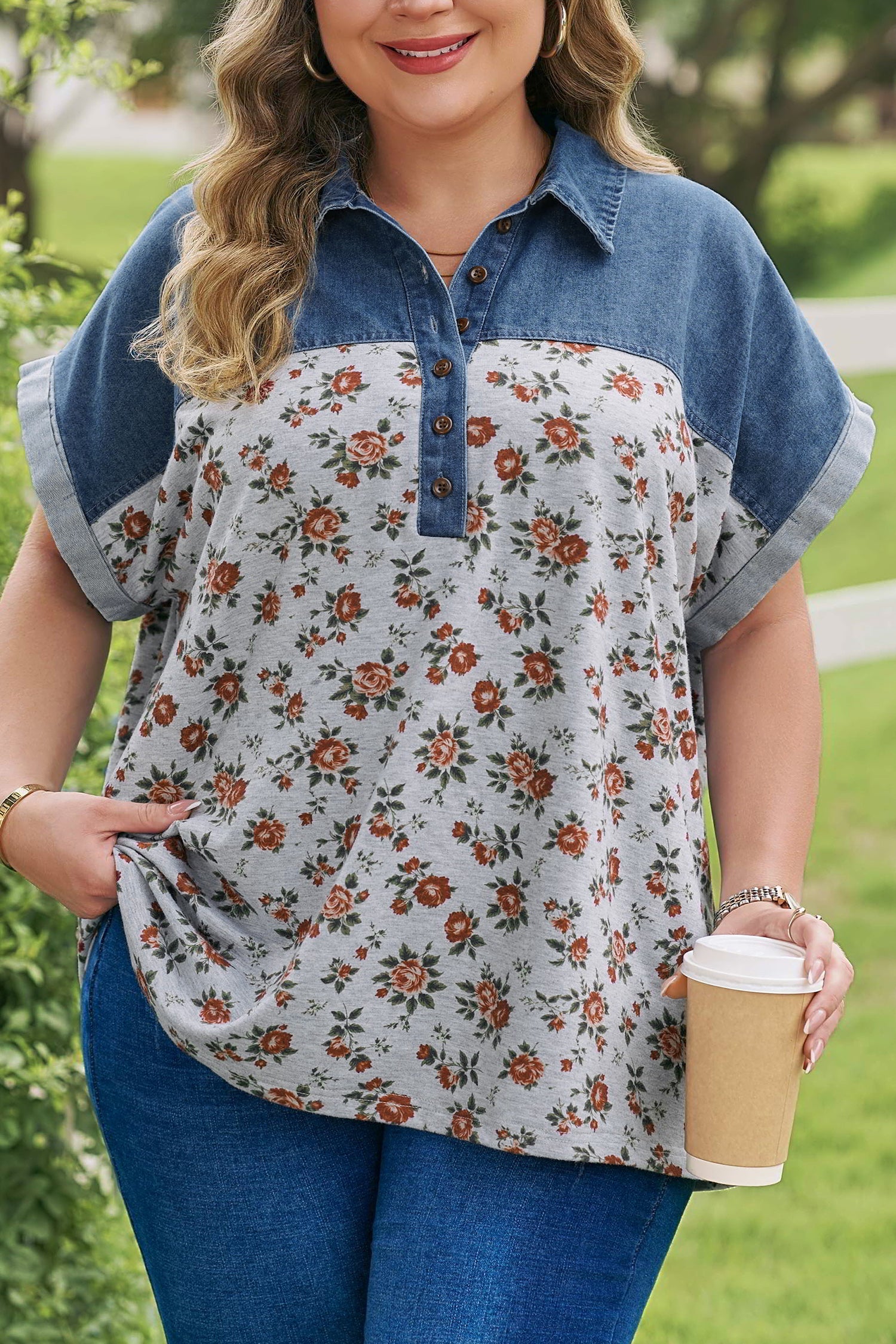 Karla Print Patchwork Polo PLUS Tee