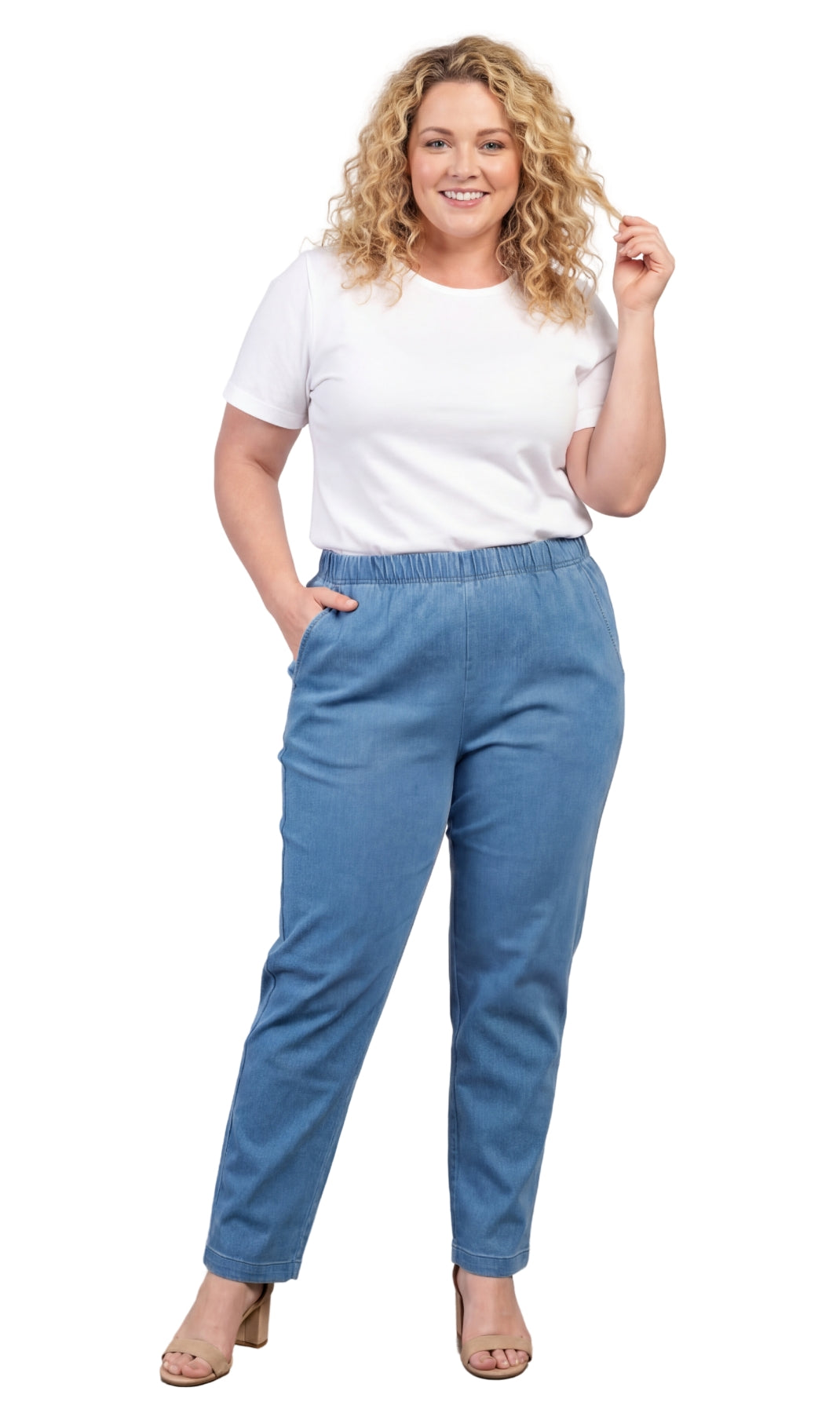 Women's Lightweight Pull-On Denim Jeans — Elastic Waist No Zipper
