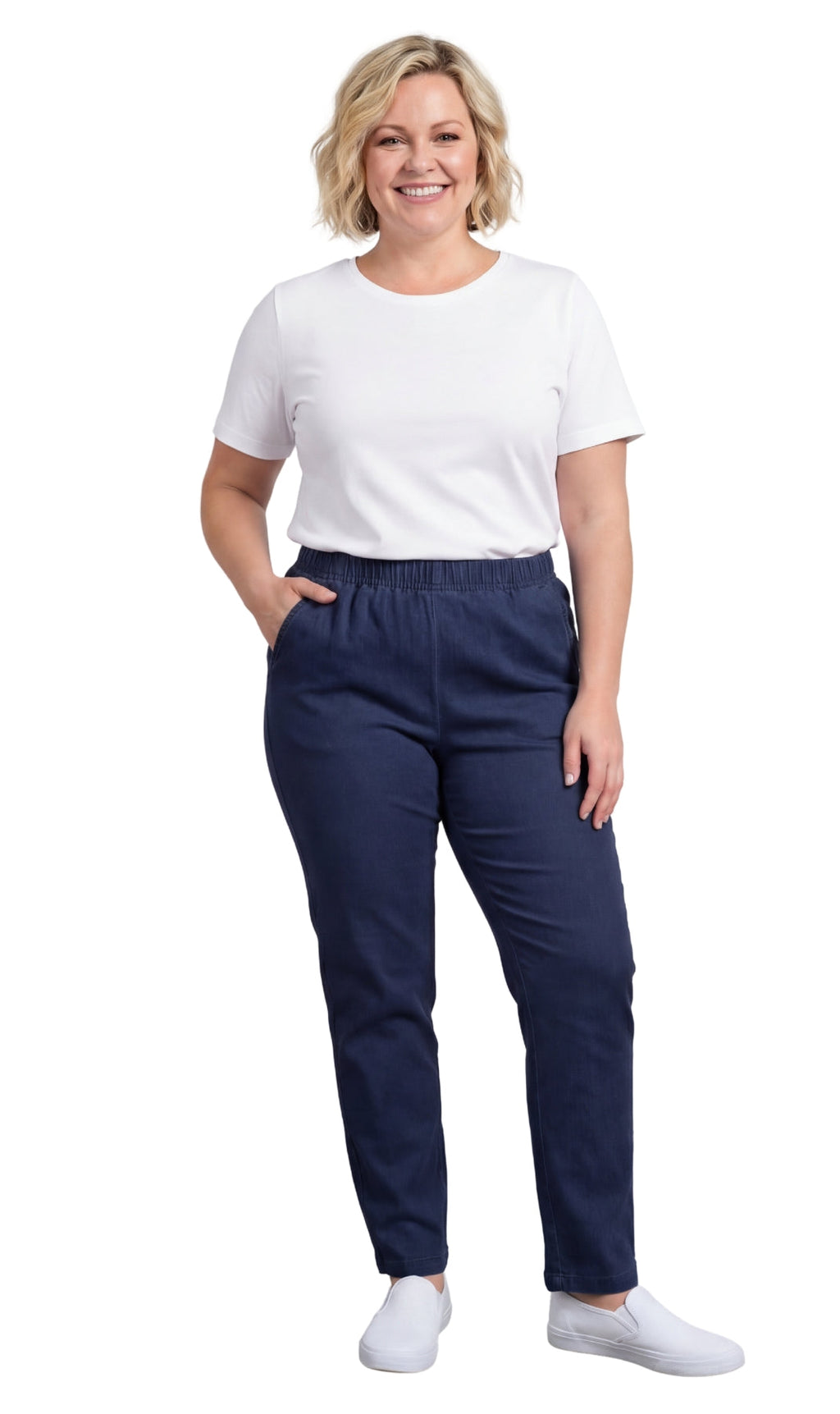 Women's Lightweight Pull-On Denim Jeans — Elastic Waist No Zipper