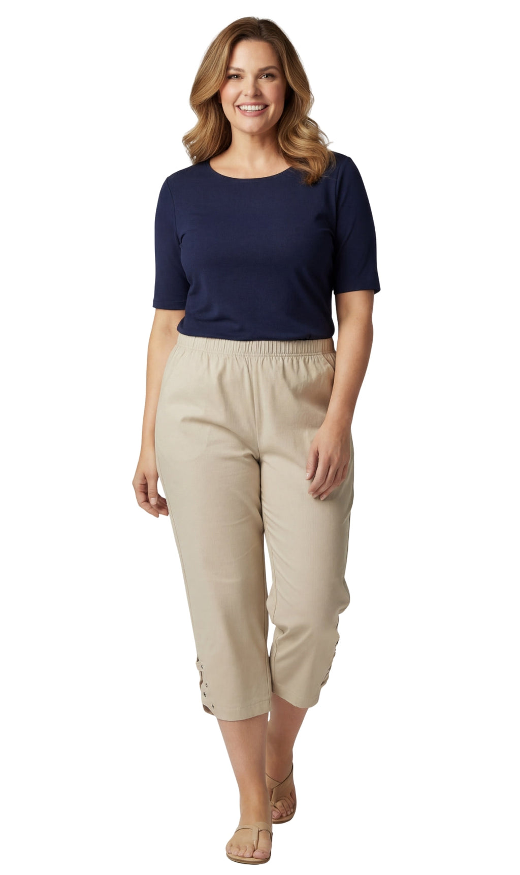 Women's Lightweight Capri Pants with Studded Hem Detail