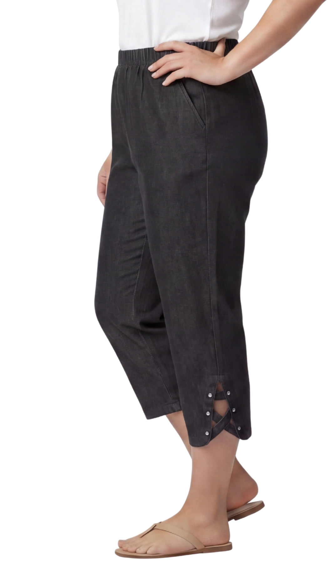 Women's Lightweight Capri Pants with Studded Hem Detail