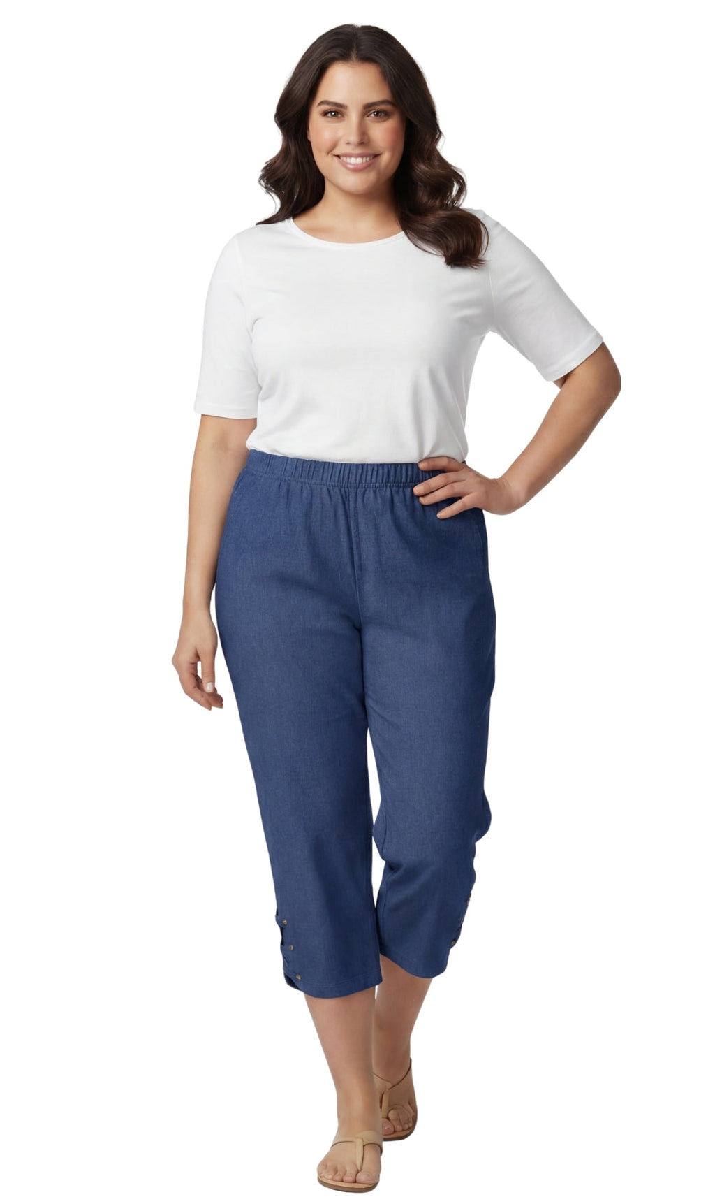 Women's Lightweight Capri Pants with Studded Hem Detail