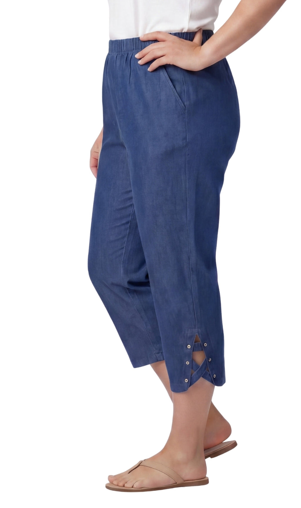 Women's Lightweight Capri Pants with Studded Hem Detail