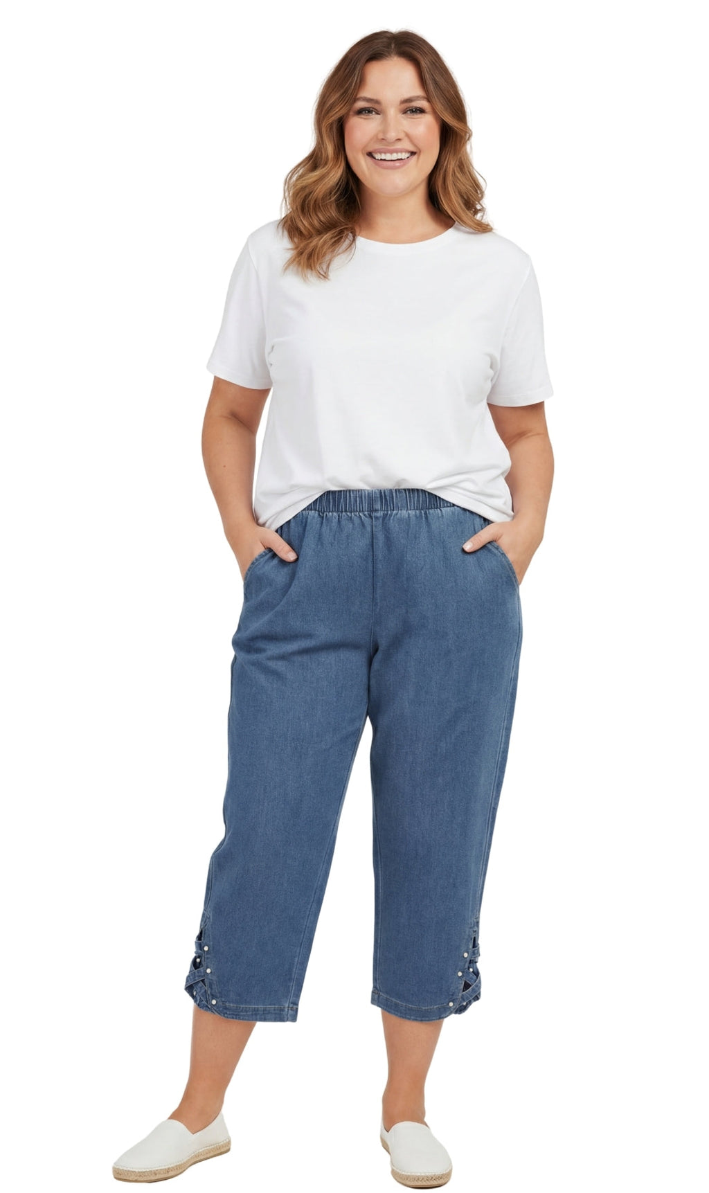 Women's Lightweight Capri Pants with Studded Hem Detail