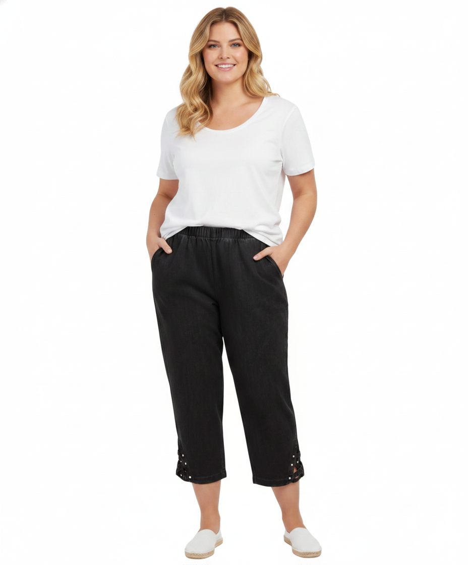 Women's Lightweight Capri Pants with Studded Hem Detail