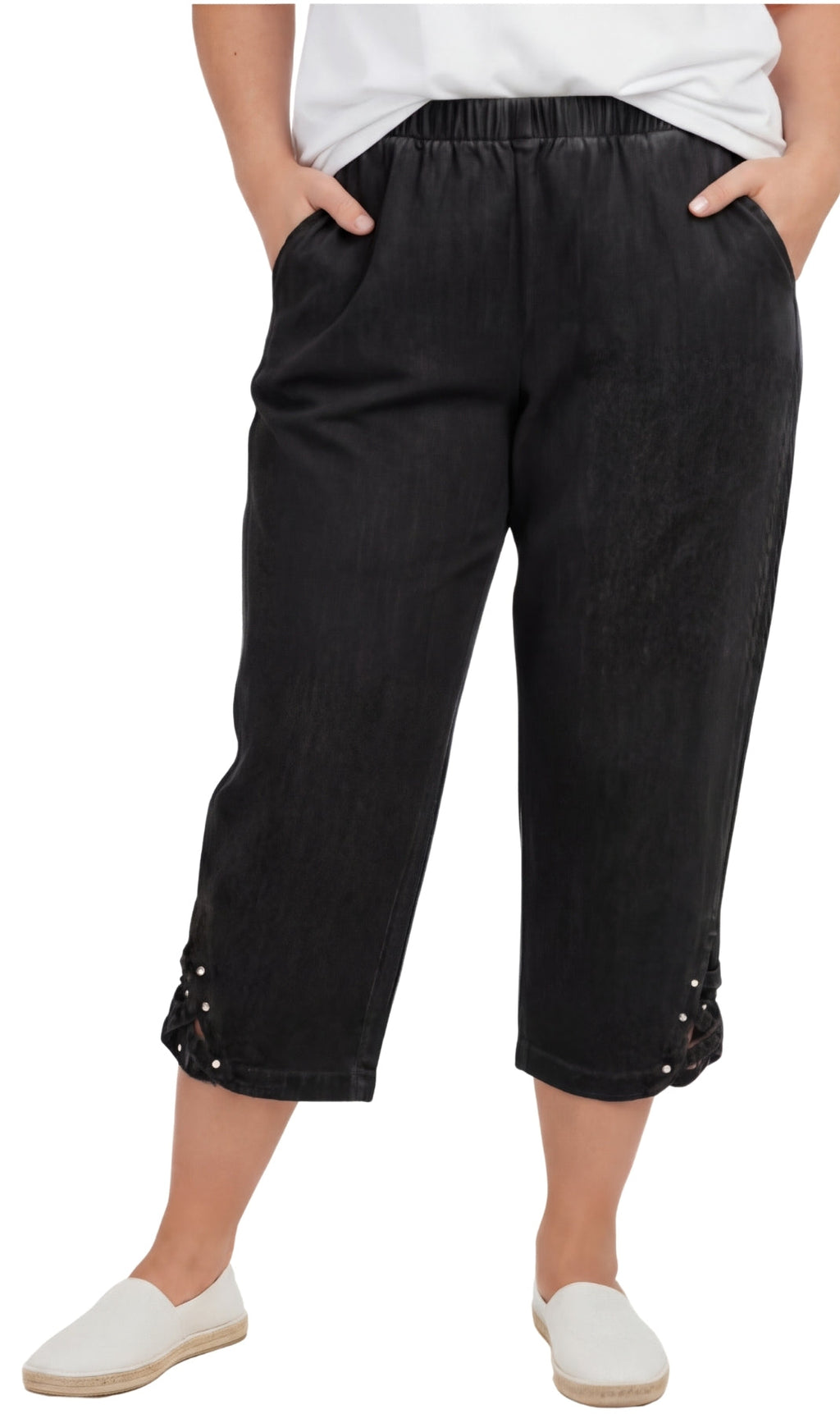 Women's Lightweight Capri Pants with Studded Hem Detail