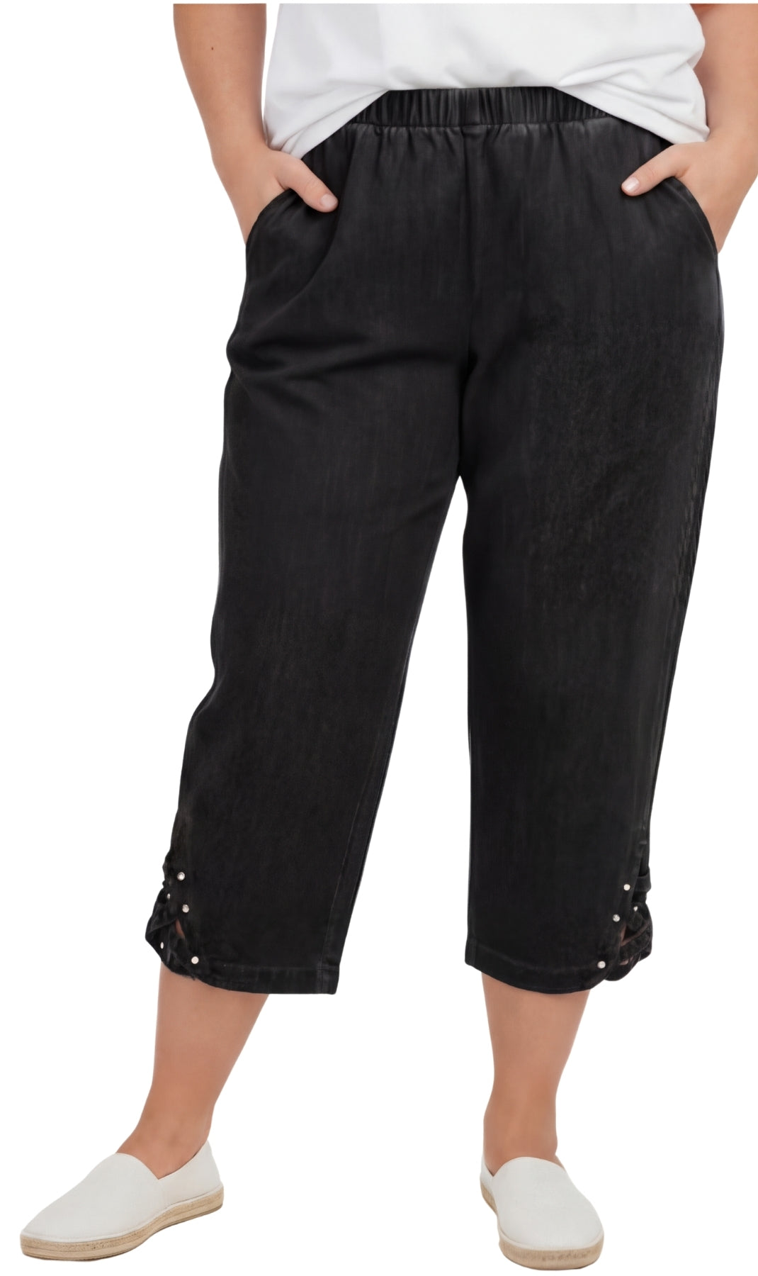 Women's Lightweight Capri Pants with Studded Hem Detail