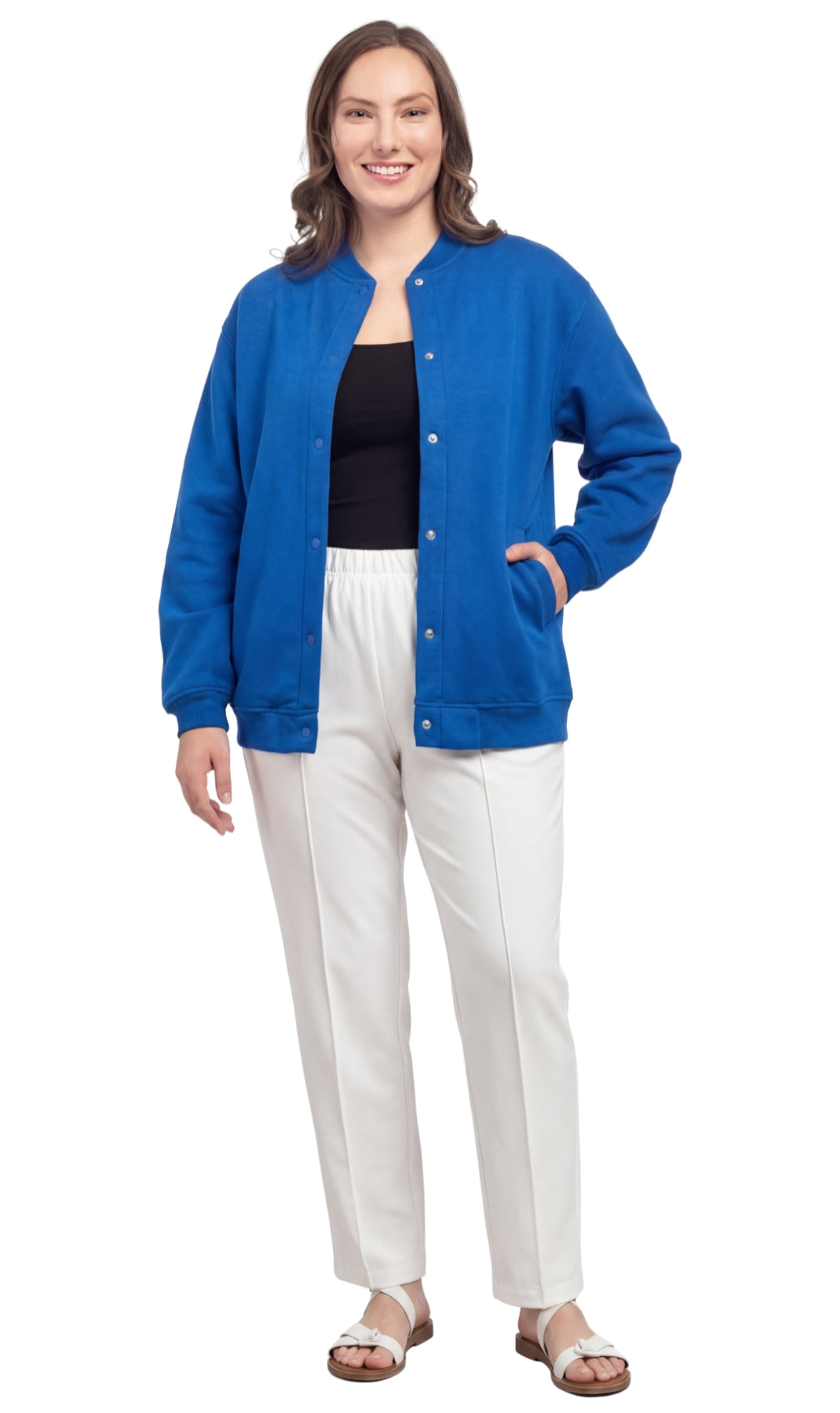Women's Snap Up Jacket with Stand Collar and Patch Pockets