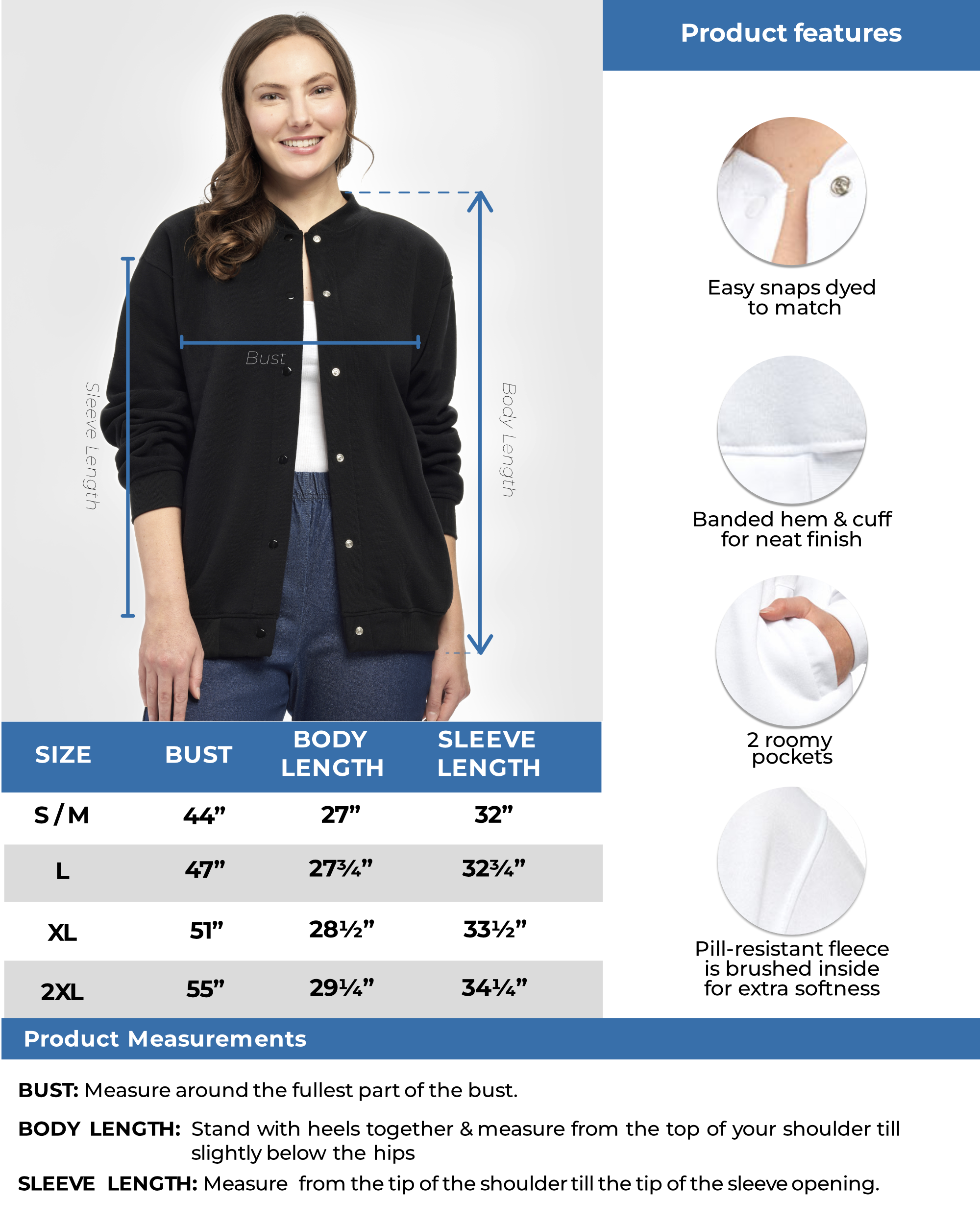Women's Snap Up Jacket with Stand Collar and Patch Pockets