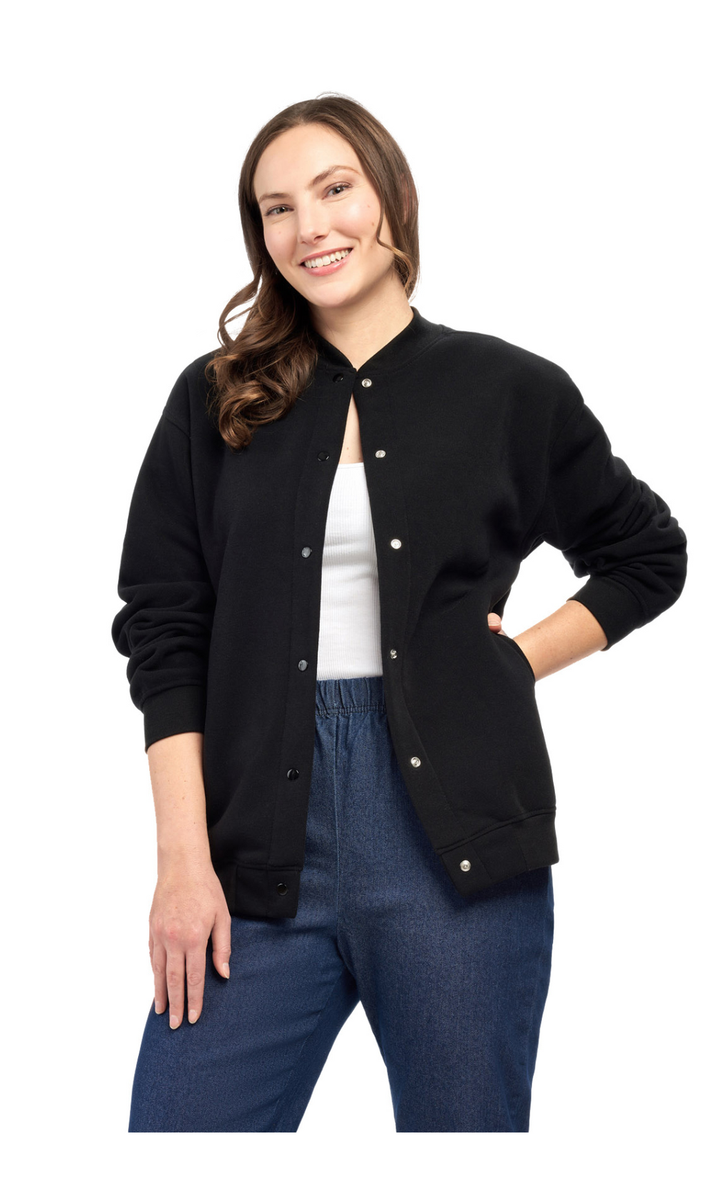 Women's Snap Up Jacket with Stand Collar and Patch Pockets