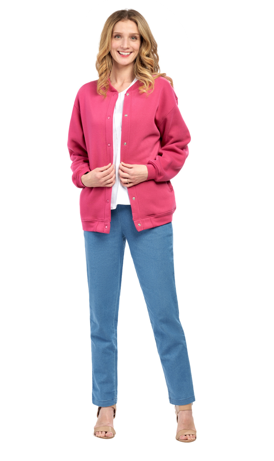 Women's Snap Up Jacket with Stand Collar and Patch Pockets