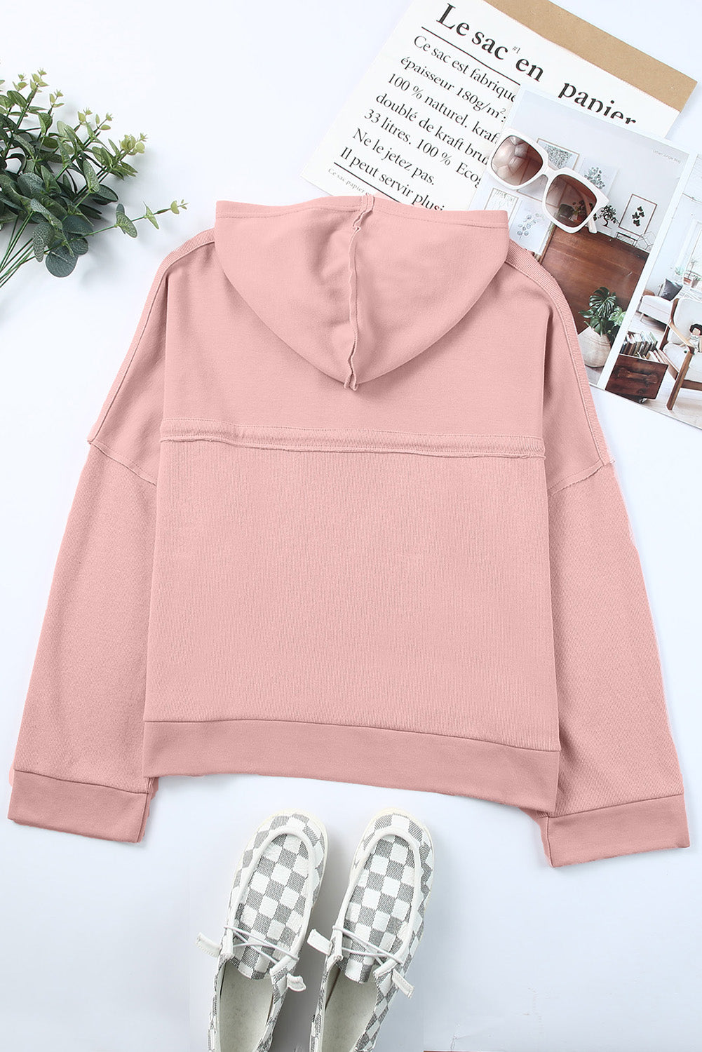 Ellanaya Solid Patchwork Trim Hoodie