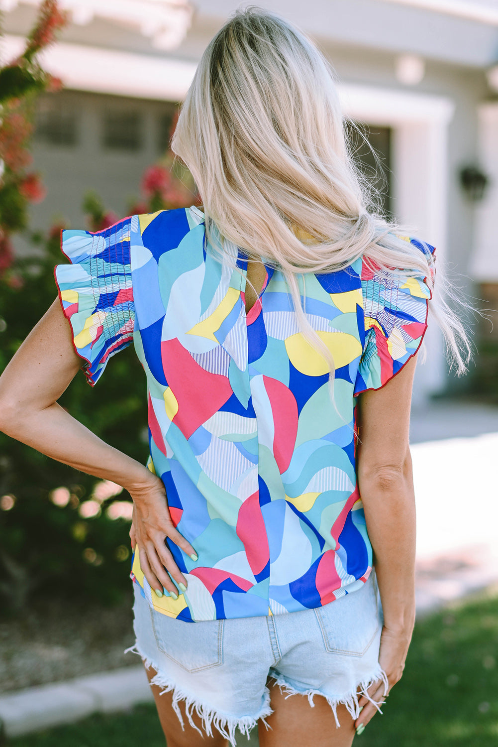 Micah Stitching Ruffle Sleeve Blouse