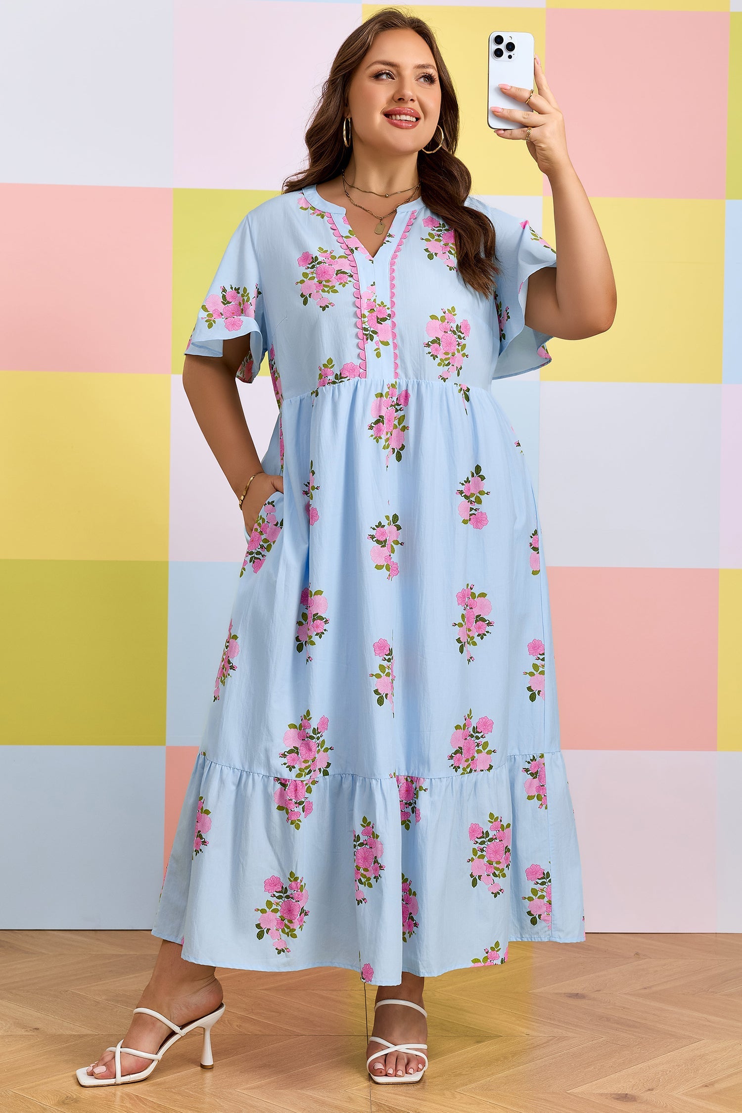 Lucy Print Scalloped Trim PLUS Dress