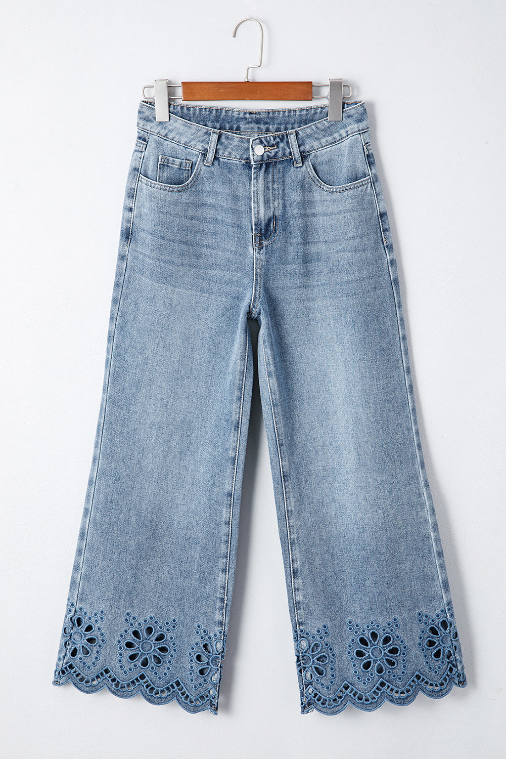 Juliette Embroidered Cropped Wide Leg High Waist Jeans