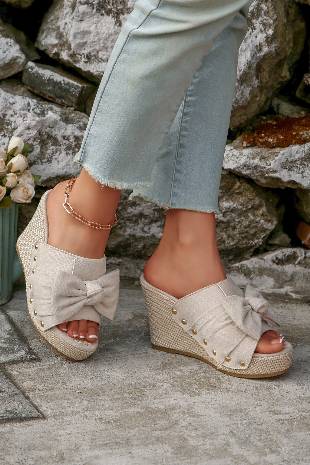 Nyomi Studded Wedge Platform Slippers
