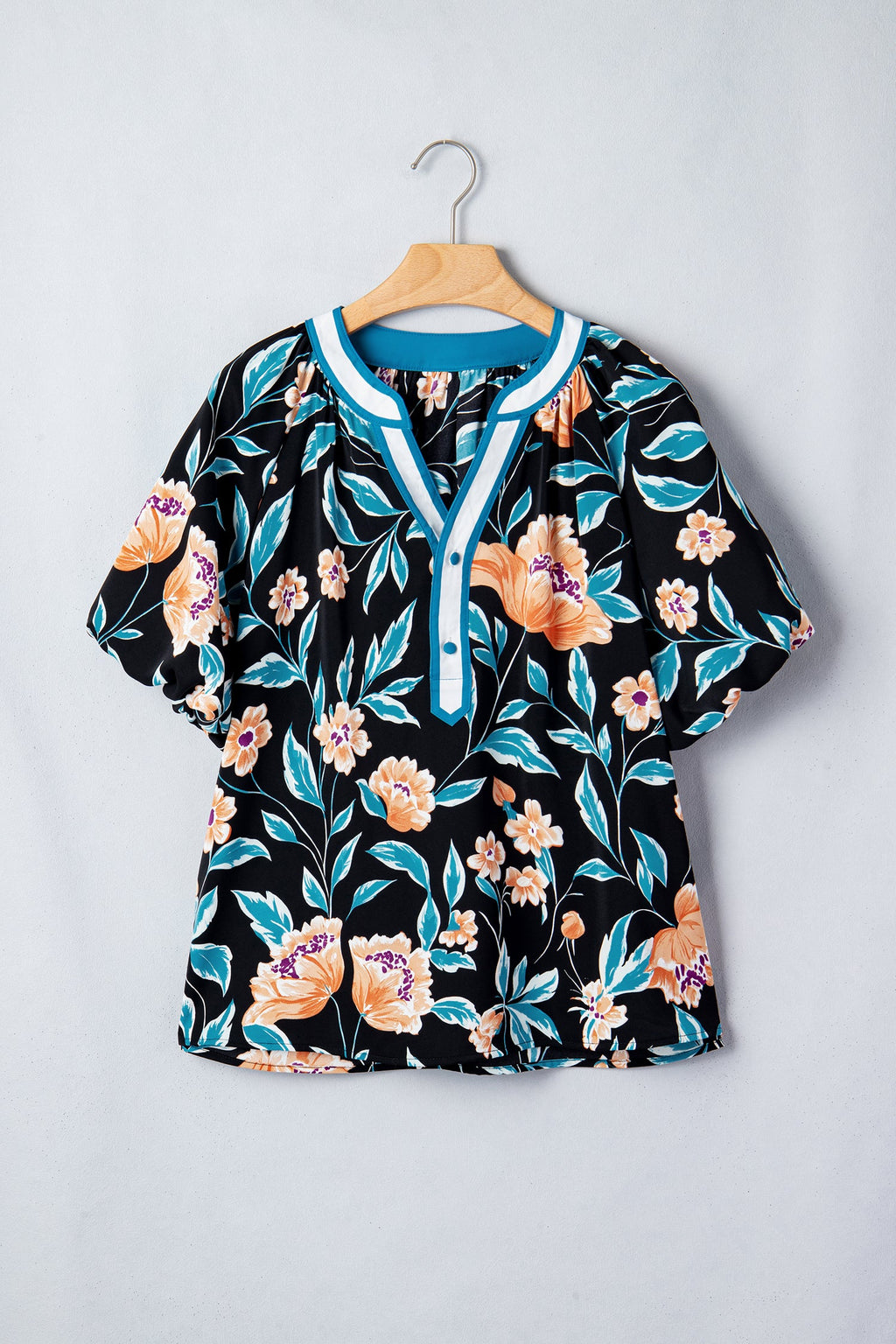 Ila Bubble Sleeve Notched Blouse