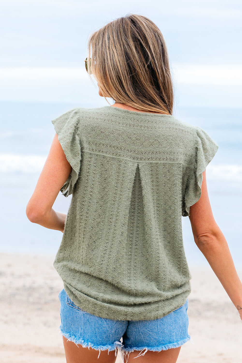 Ruthie Flutter Sleeve Lace V Neck Top