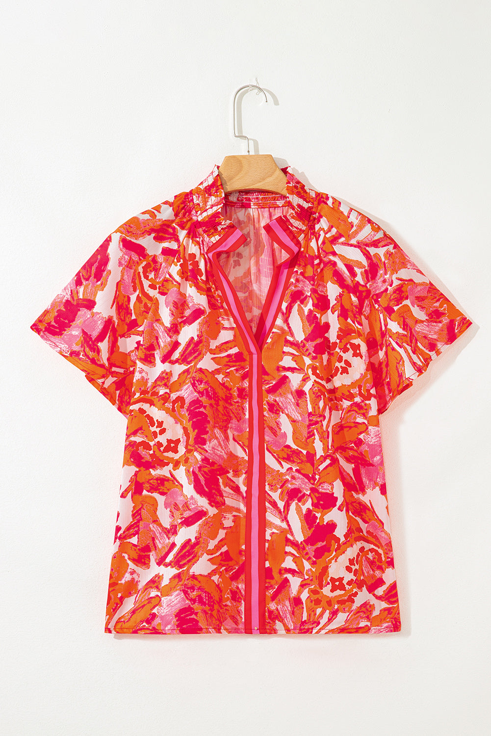 Rosalyn Print Striped Trim Blouse