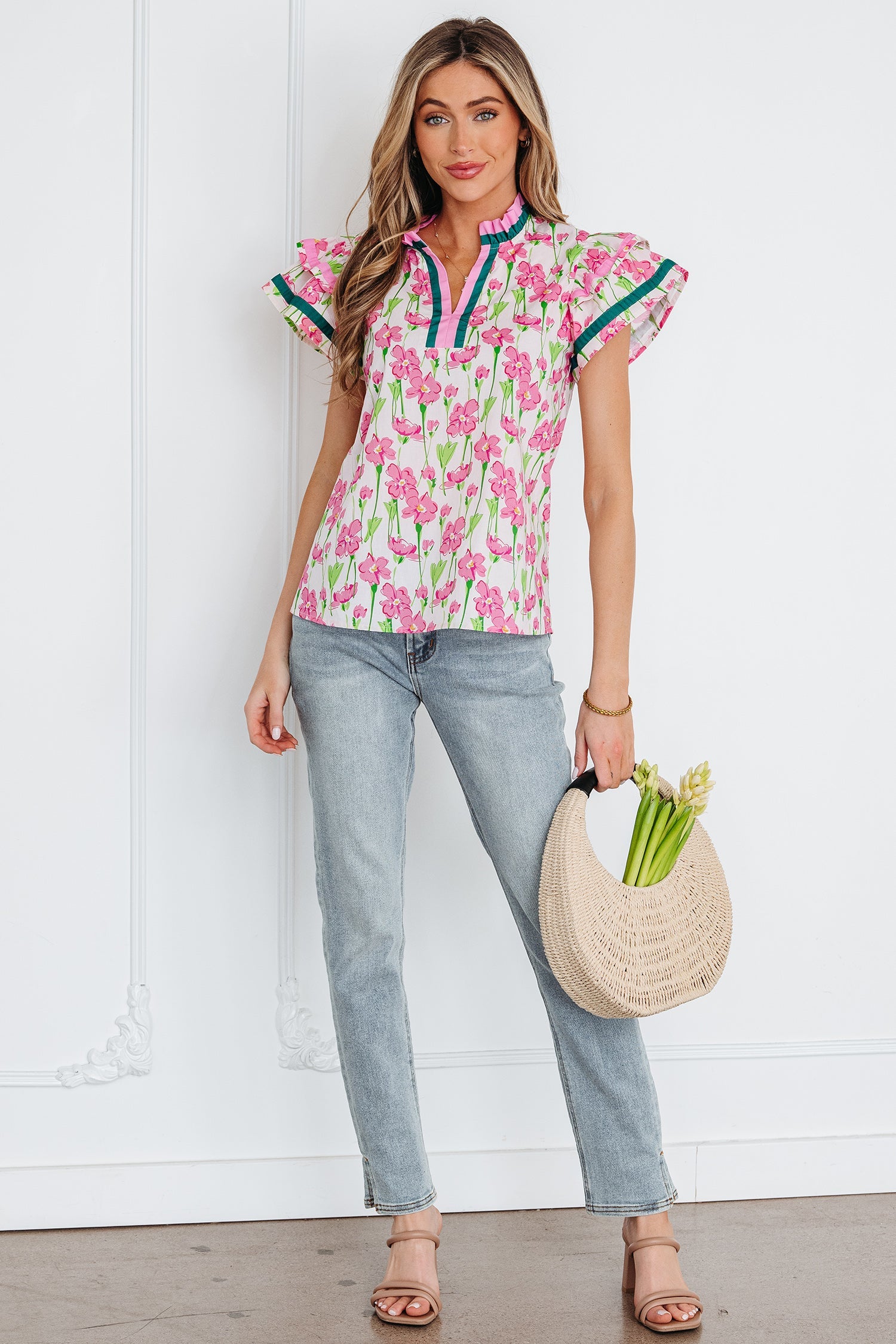 Elyse Ruffled Short Sleeve Blouse