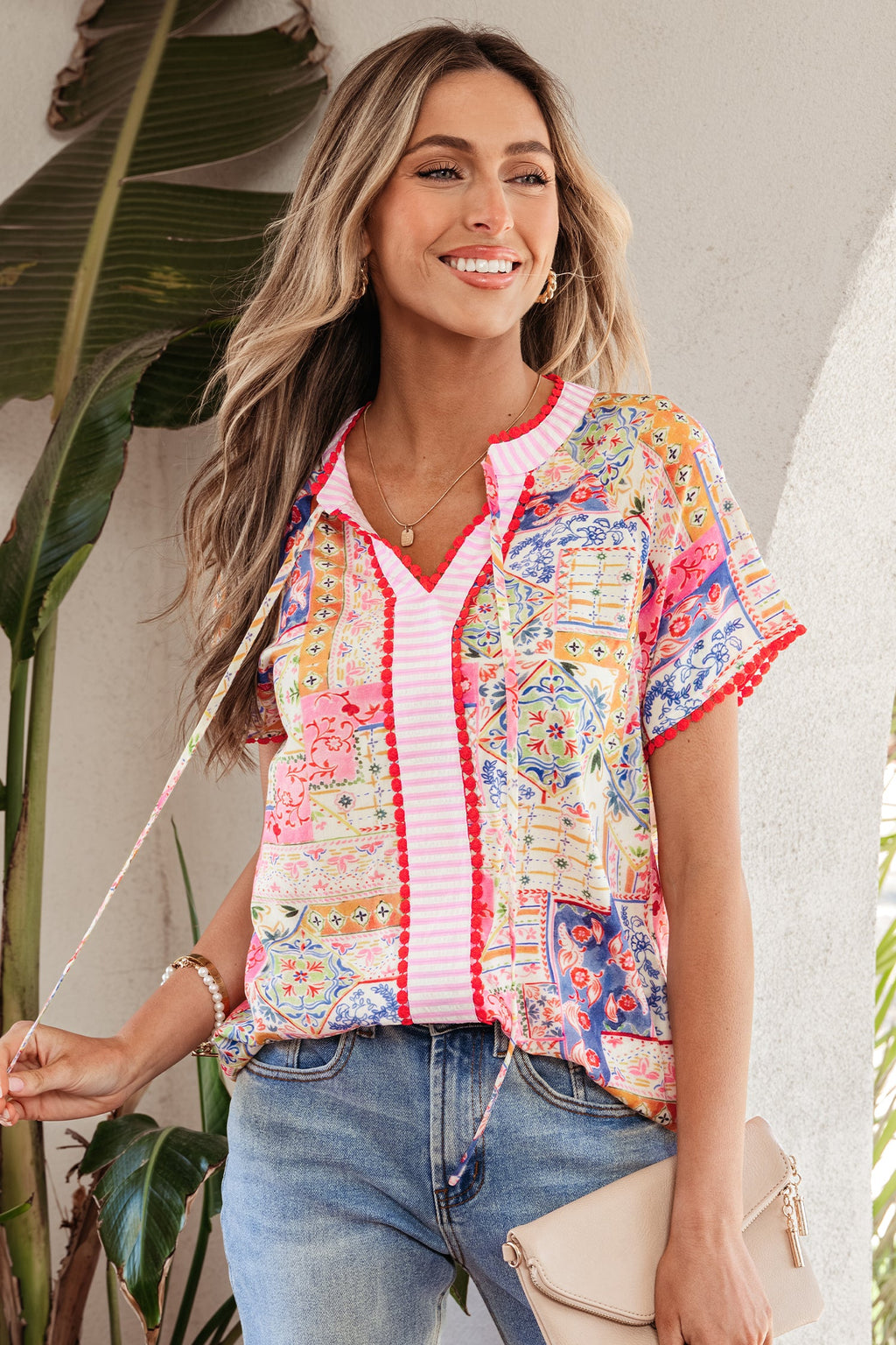 Deborah Print Short Sleeve Blouse