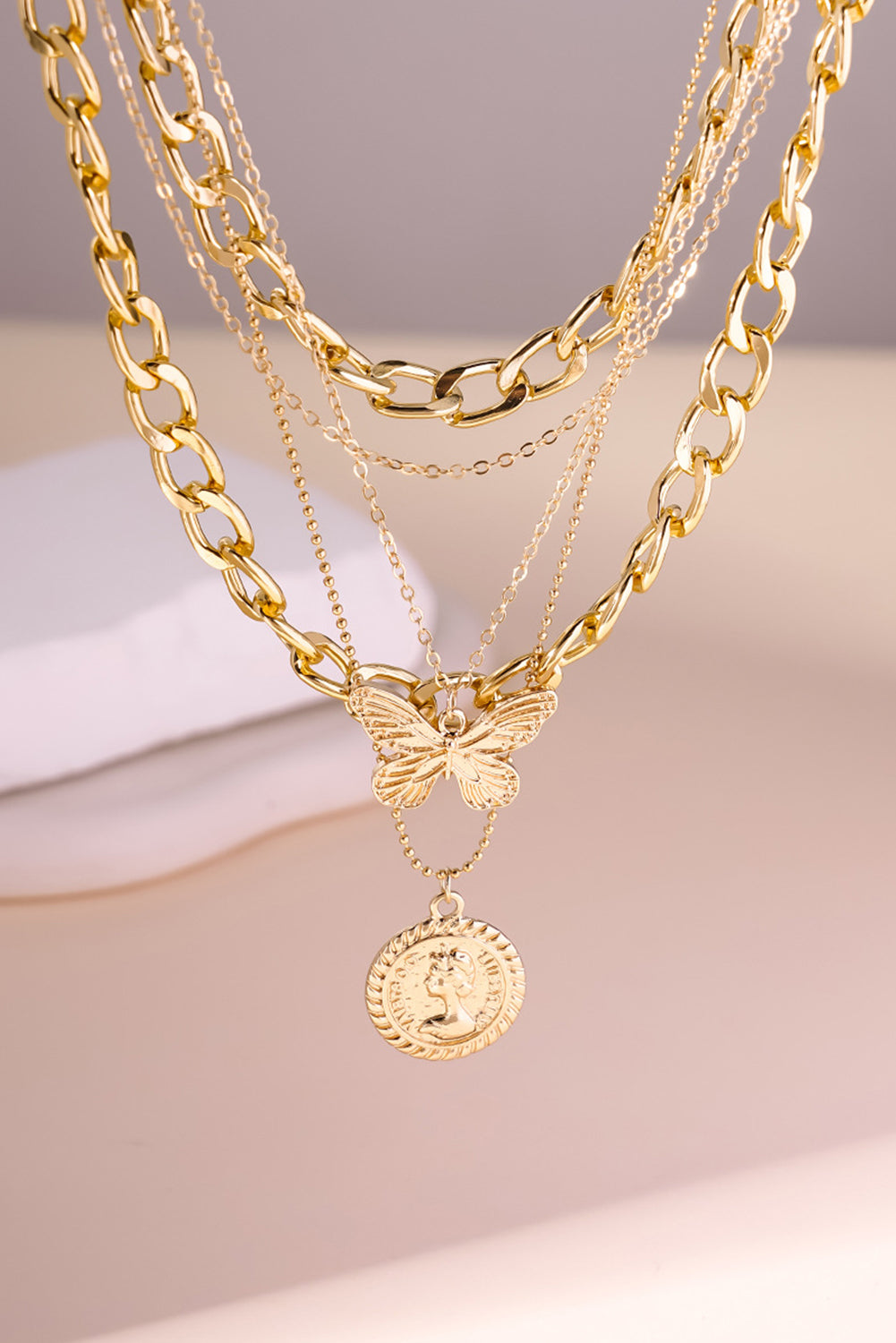 Amara Multilayer Butterfly Charm Necklace