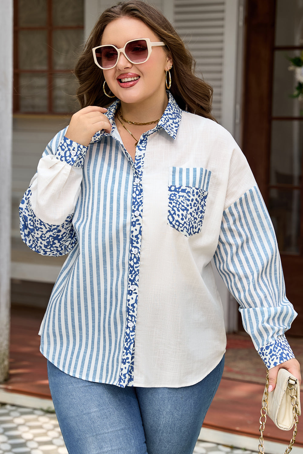Livia Striped Patchwork Casual PLUS Shirt