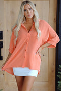 Mylah Corded Half Sleeve Button Up Loose Shirt