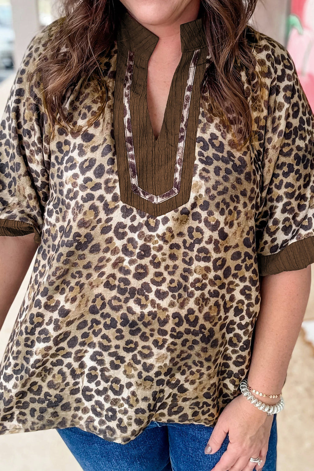Kahlani Crinkled Colorblock Patchwork PLUS Blouse