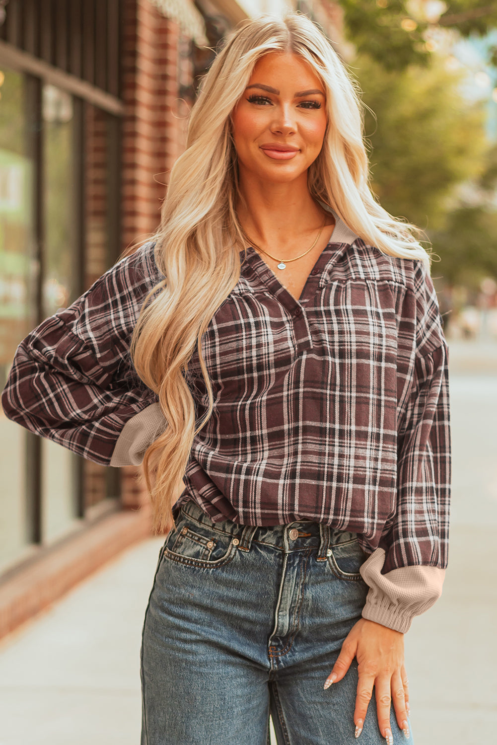 Lauren Plaid Patchwork Long Sleeve Hooded Top