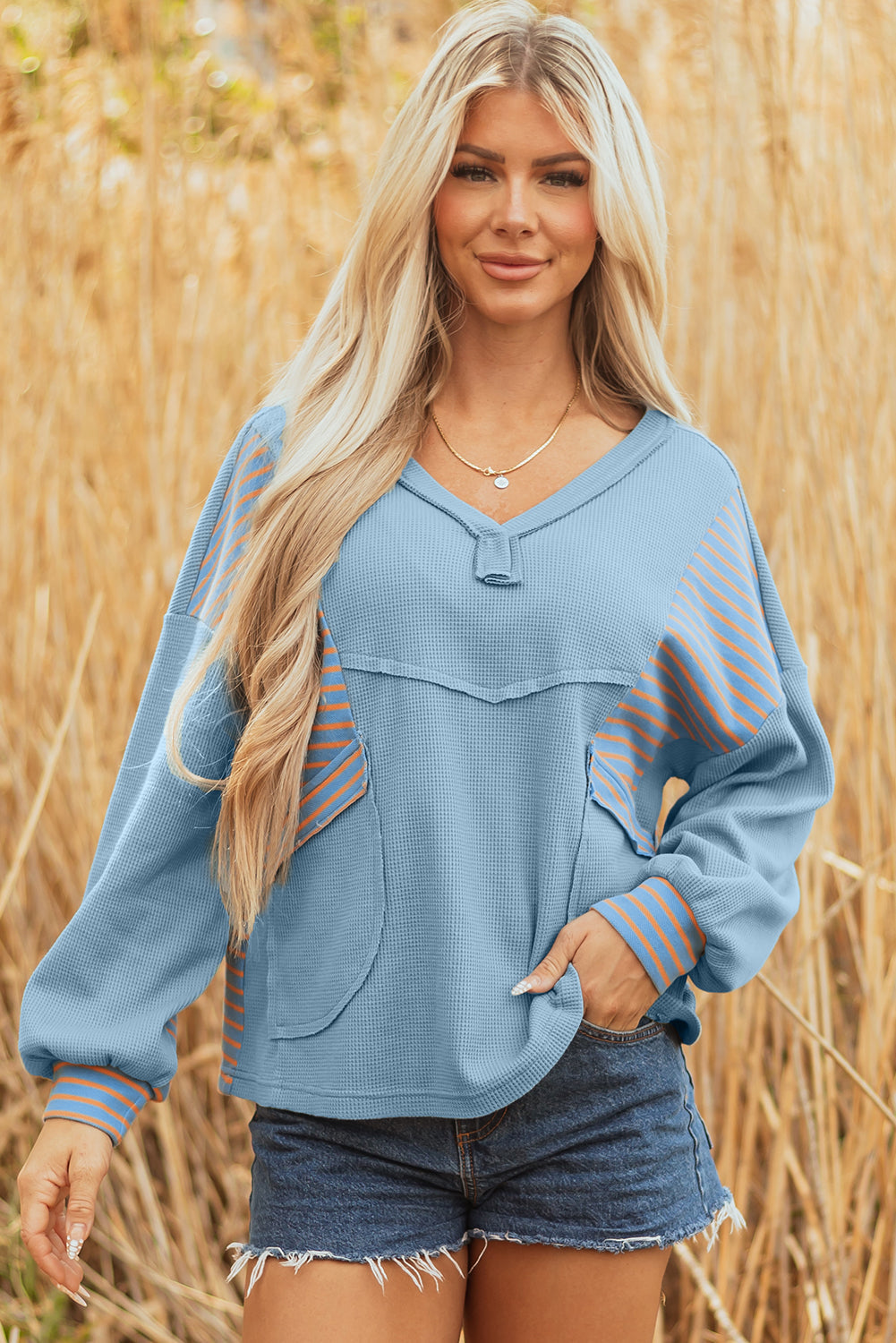 Madison Exposed Seam Waffle Baggy Pullover