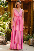 Clover Western Tassel Tie V Neck Wrap Maxi Dress