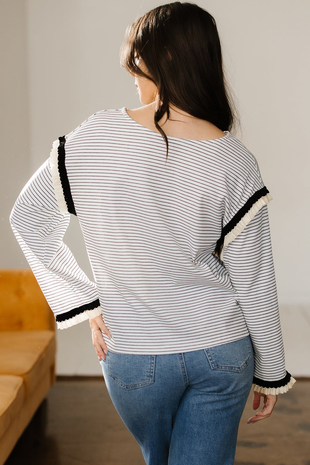 Anya Ruffle Trim Loose Long Sleeve Top