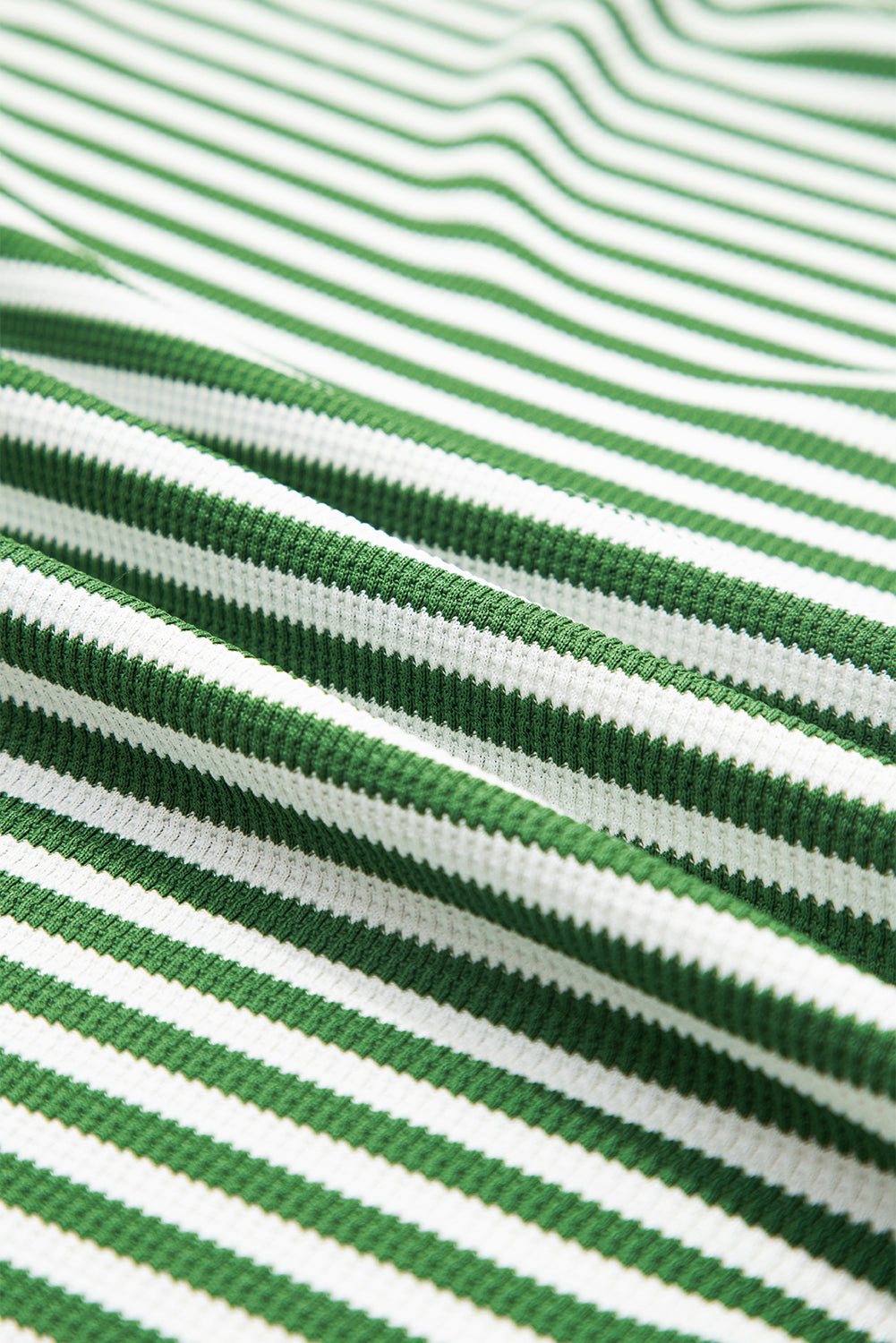Green Stripe Exposed Seam Patchwork Plus Size Thermal Top