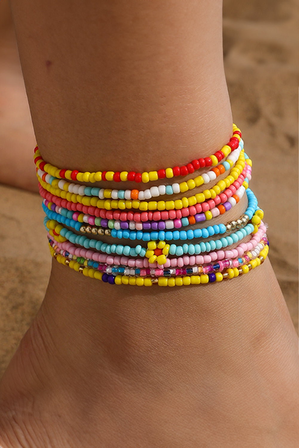 Ashlyn Layered Beaded anklet Set