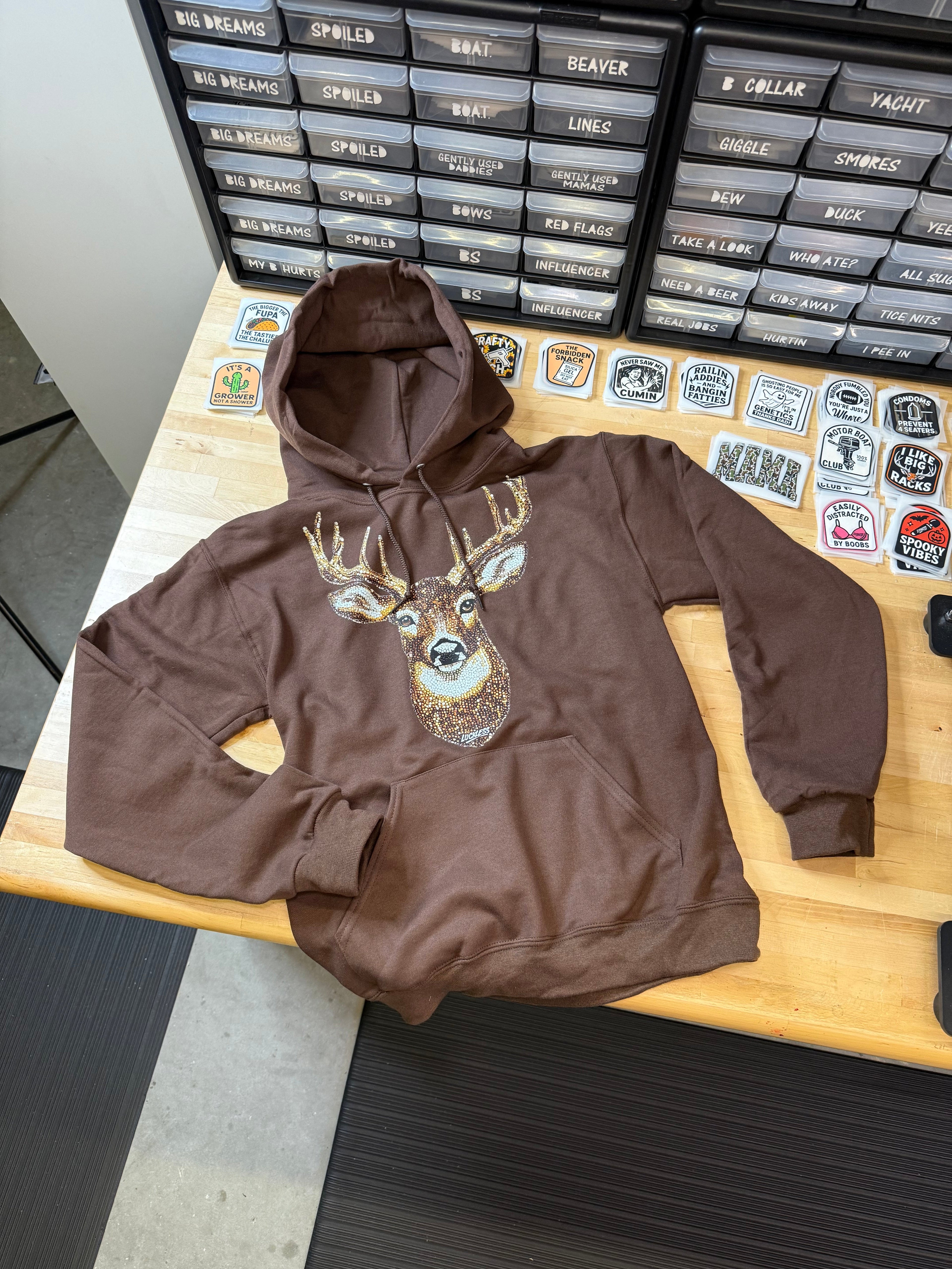 Faux Rhinestone Buck Hoodie