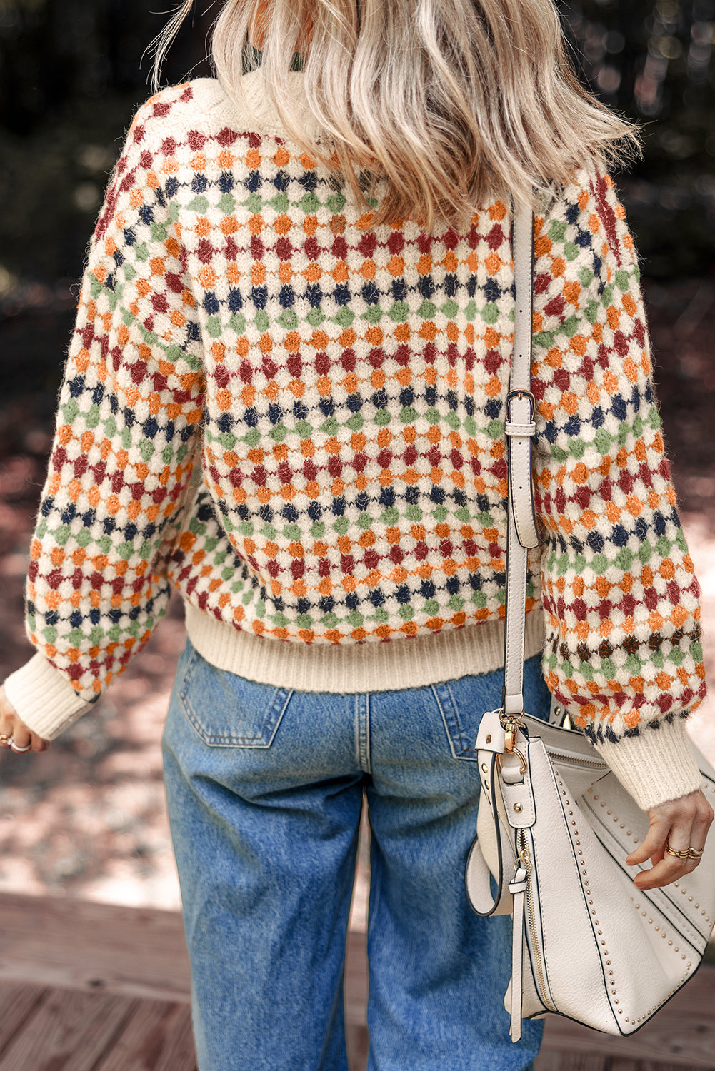 Seraxie Pattern Knit Front Sweater